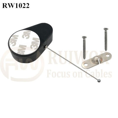 RW1022 Drop-Shaped Retractable Security Tether Plus 10x31MM Two Screw Perforated Oval Metal Plate Connector Installed By Screw