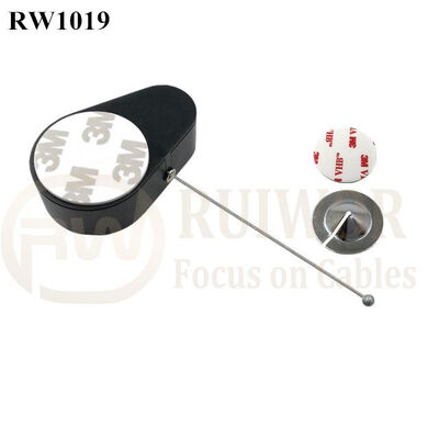 RW1019 Drop-Shaped Retractable Security Tether With 22mm Metal Round Clinging Plate End For Small Product Display