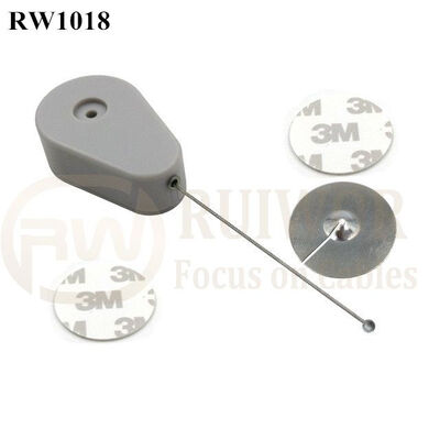 RW1018 Drop-Shaped Retractable Security Tether Plus 38mm Circular Sticky Metal Plate For Product Retail Display