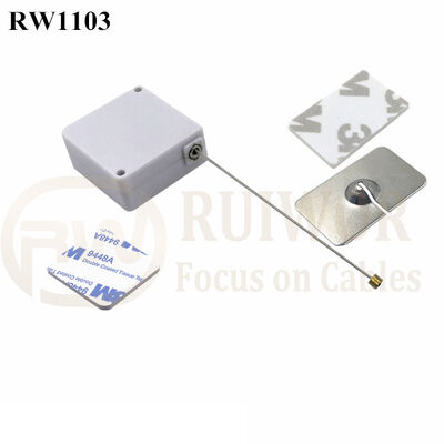 RuiWor RW1103 Mini Square Anti Theft Retractable Cable With 25*20MM Rectangular Adhesive Metal Plate For Open Sale Security