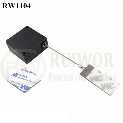 RuiWor RW1104 Square Retractable Anti-Theft Recoiler Pull Box Plus 45X19mm Rectangular Sticky Metal Plate