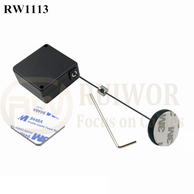 RuiWor RW1113 Square Retail Display Security Cable Tether Plus Dia 30mm Circular Adhesive ABS Thick Plate