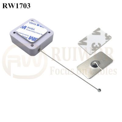 RW1703 Square Security Tether Plus 35X22mm Rectangular Adhesive Metal Plate