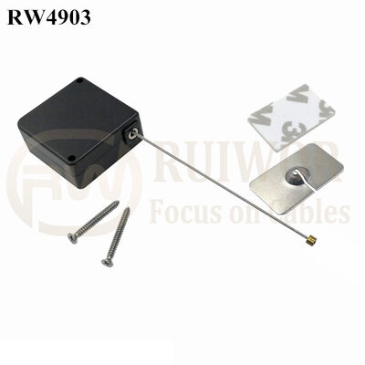 RW4903 Square Ratcheting Retractable Tether Plus Stop Function Plus Rectangular Adhesive Metal Plate