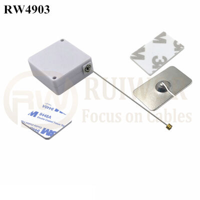 RW4903 Square Ratcheting Retractable Tether Plus Stop Function Plus Rectangular Adhesive Metal Plate