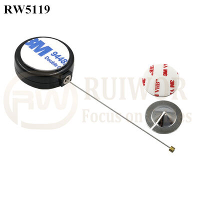 RW5119 Round Mini Anti Lost Recoiler Plus Dia 22mm Circular Sticky Metal Plate