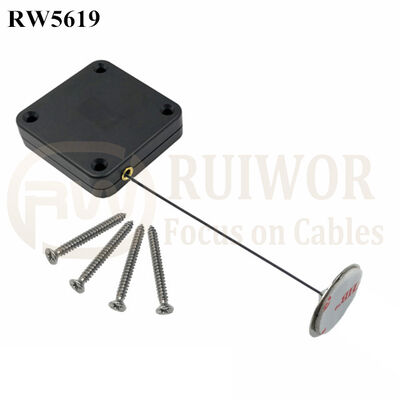 RW5619 Square Heavy Duty Retractable Cable Up To 5m Plus Dia 22mm Circular Sticky Metal Plate