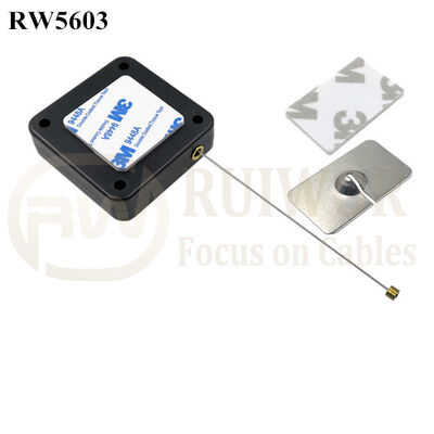 RW5603 Square Heavy Duty Retractable Cable Plus 35X22mm Rectangular Adhesive Metal Plate