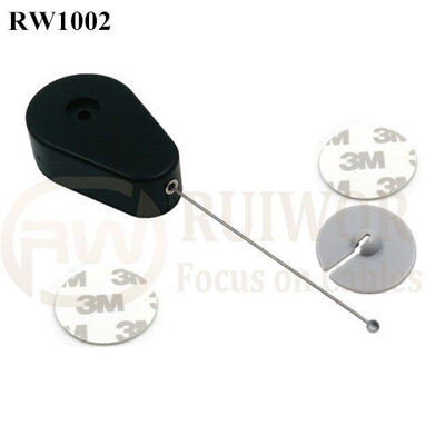 RW1002 Drop-Shaped Retractable Security Tether Plus Dia 30mm Circular Adhesive ABS Plate Store Anti Theft Display